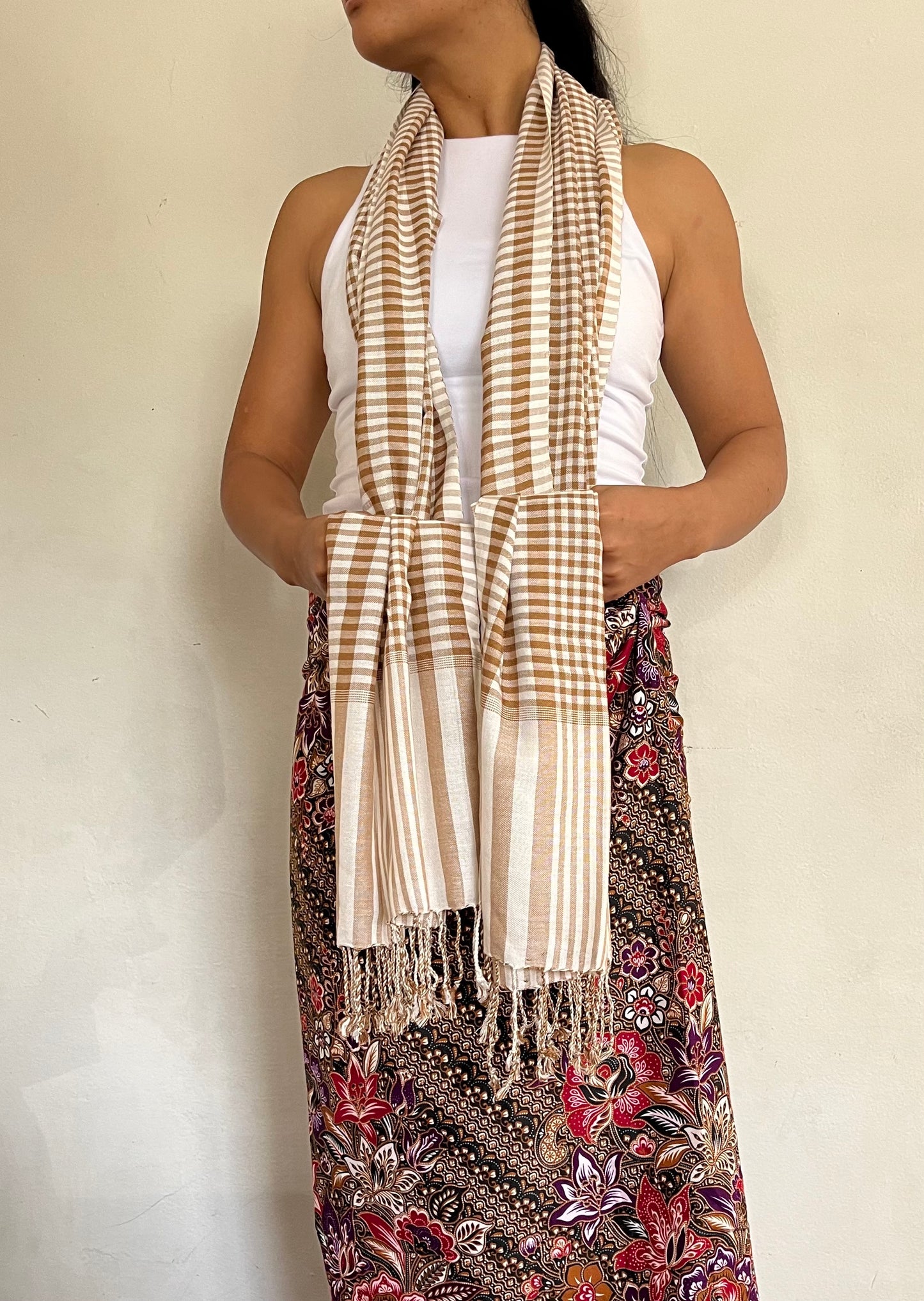 Yellow Kroma handmade scarf Cambodian handmade 100% cotton khmer scarf large size scarves for men and women Best Cambodian gift