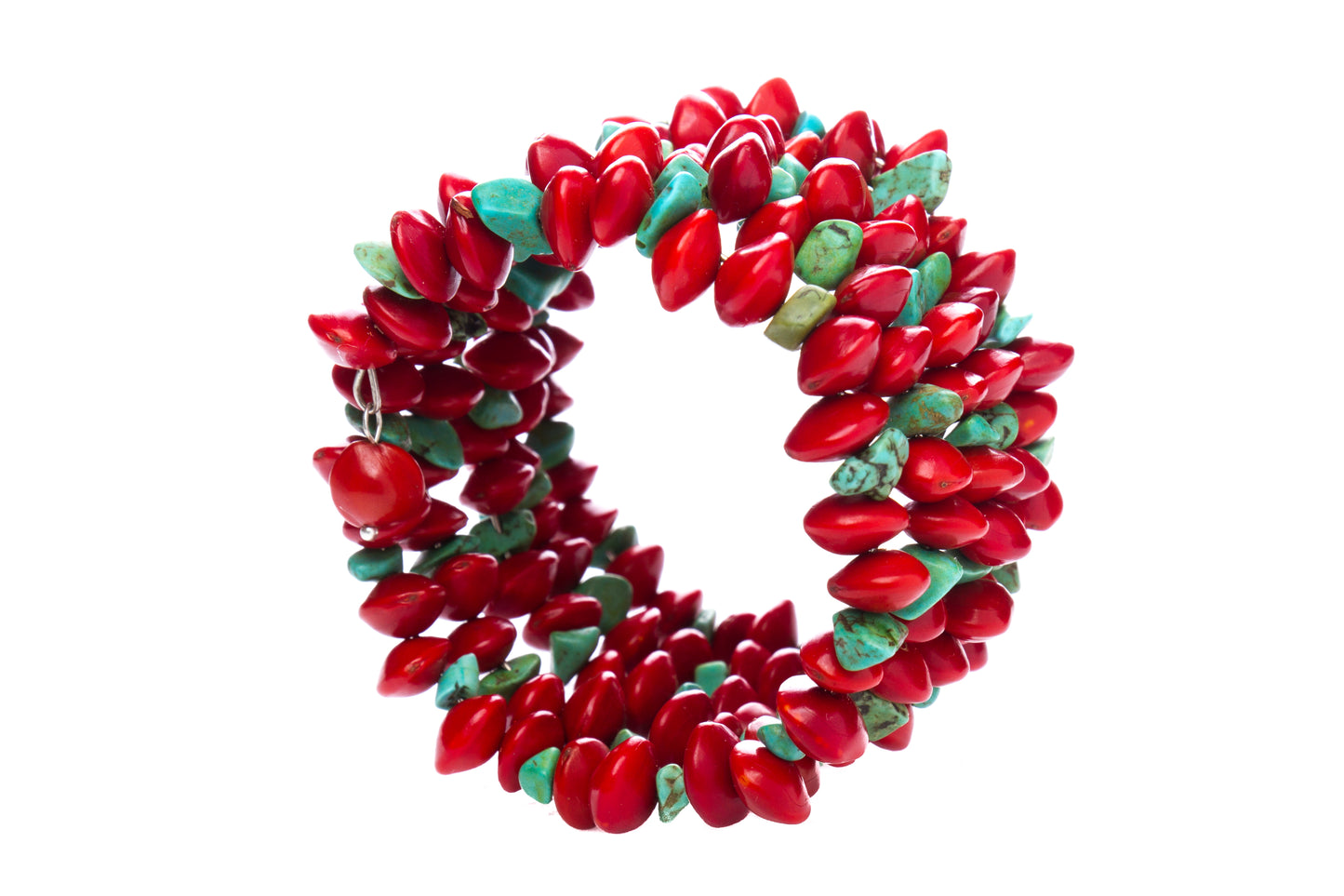 Red seed bracelet Cambodian Jewelry, Khmer New Year gift,Red Rondel ,Red Cambodian seed bracelet coil with turquoise stone (Red Jambei seed)