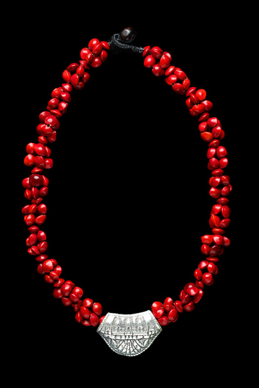 Red seed Angkor wat  silver Jewelry, Lucky Seed Necklace from Jambei red seeds, Ankorwat silver
