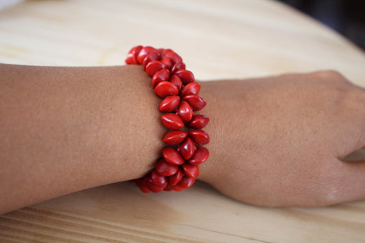 Red Bracelets from Red Rondel seeds, Flower design Bracelet Red natural bracelet 100% natural color Hand made seed bracelet. size 7''