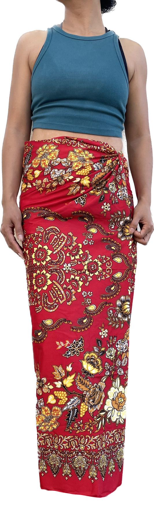 Red  Sarong Khmer Thai , Loa Sarong (Batik) Asian wrap clothes for men and women, Cambodian skirt, one size fits all