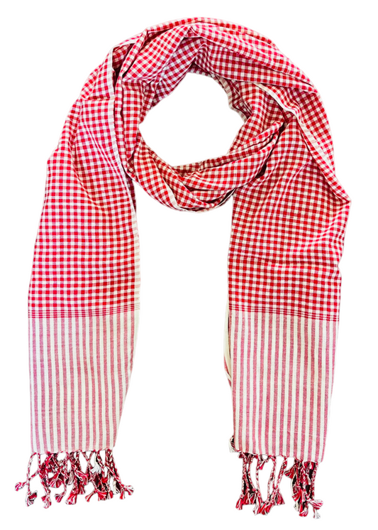 Kroma Cambodian red Scarves Cambodia scarf khmer krama handmade scarf cotton Scarves 65'' long and 25'' width