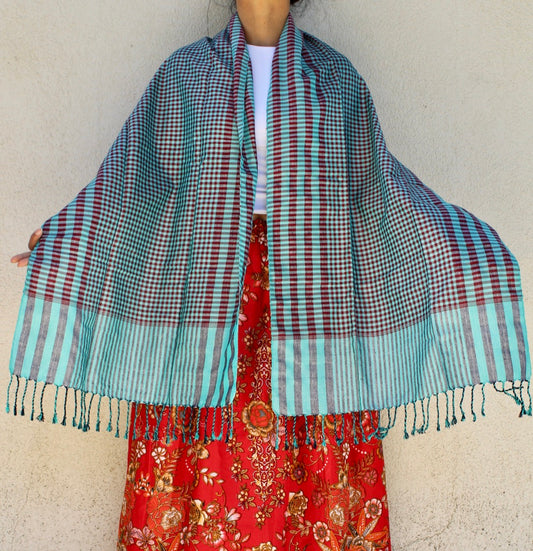 Green kroma khmer gift  high quality Handmade Scarves Cambodian Kroma  form Cotton khmer Kroma size 24'' by 65''.
