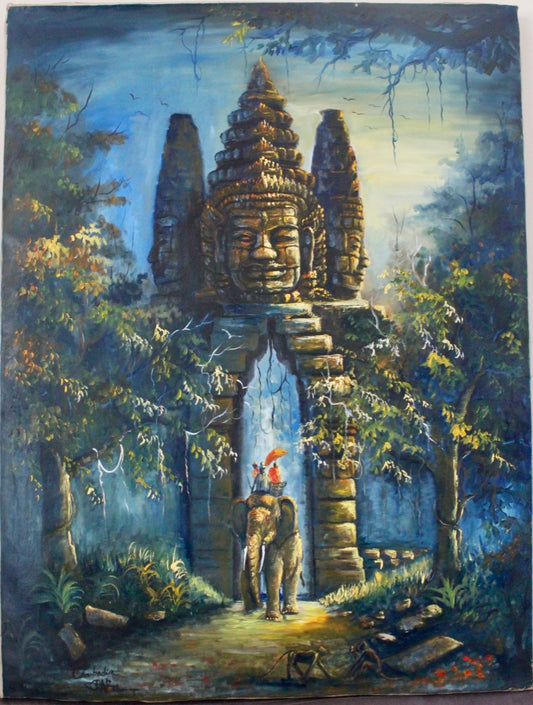 painting oil on canvas Asia Cambodia Angkor Prey Prom Oil Painting Angkor Thom gate Paint  Cambodian art.  60cm x 80cm(  23''x31")